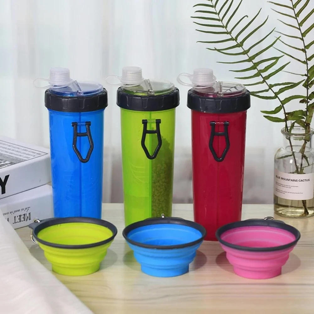 Chartreuse~~Travel Pet Food and Water Container w/collapsible bowl